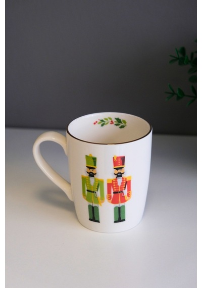Tabak Evi Porselen Altın Yaldızlı Kurşun Asker Kulplu Mug Kupa 9cm 220ml Tekli Çok Renkli
