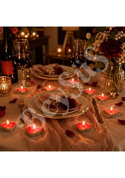 4 Adet Kalpli Tealight Mum - Romantik Kalp Şekilli Dekoratif Küçük Mum Kırmızı