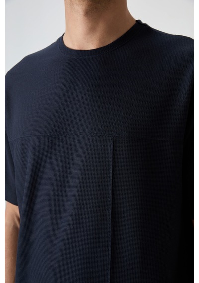 Air Jones Tommy Life Lacivert Waffle İnterlok Yüzeyi Dokulu Oversize Fit Basic Erkek T-shirt - 88380 Lacivert