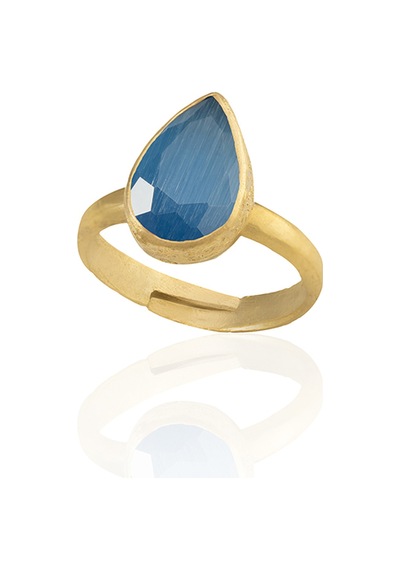Kadir Jewellery 22 Ayar Altın Kaplama Zirkon Taşlı Ayarlanabilir Kadın Moda Yüzük Koyu Mavi
