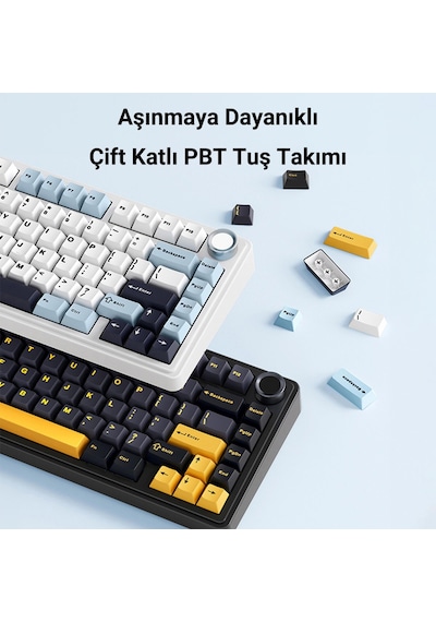 Aula F75 Mekanik Rgb Klavye Tkl Crescent Switch Tri Mode Kablosuz Makrolu Hot Swap Gaming Oyuncu Klavyesi Buz Mavisi