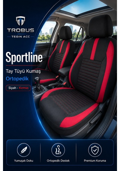 Seat Leon 2005 Sonrası Uyumlu Sportline Serisi Siyah Kırmızı Ortopedik Tay Tüyü Koltuk Kılıfı