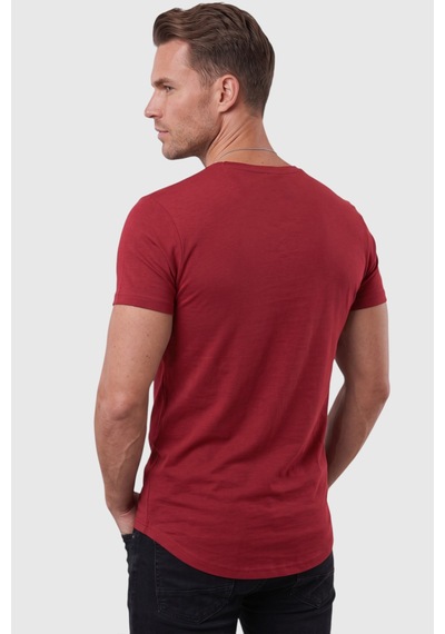 Rizzup Bordo Erkek Slim Fit Derin V Yaka Basic Tişört %90 Pamuk Likralı Asimetrik Kesim 2602265