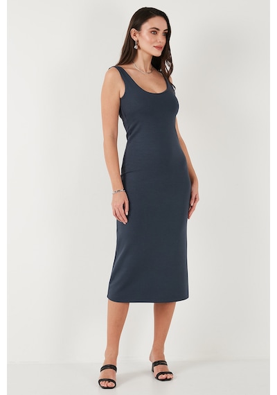 Lela Slim Fit Kalın Askılı Midi Bayan Elbise 5866154 Füme