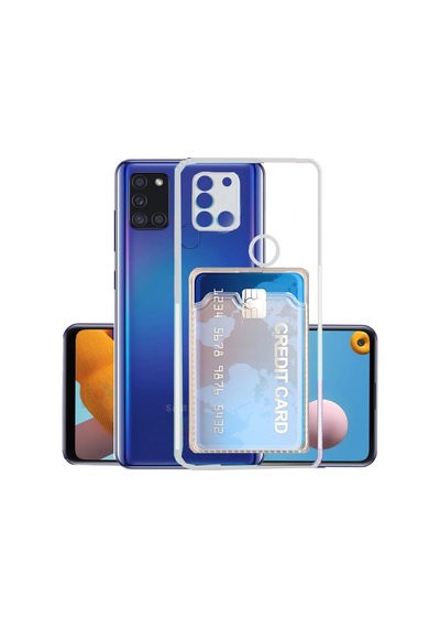 Kvy Samsung Galaxy Uyumlu A21s Kamera Korumalı Kartlıklı Setra Şeffaf Silikon Kılıf
