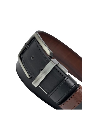 Süzer Deri Kahverengi / Siyah Çift Taraflı Suni Deri 4 Cm. Genişlik Dönerli Tokalı Spor Erkek Kemer - 7110-13 Kahverengi