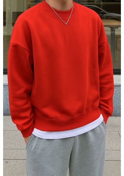 Benroma 3 İplik Penye Unisex Sweatshırt Kırmızı