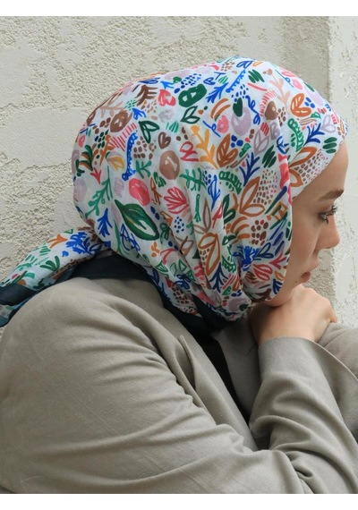 Moda Kaşmir Modern Flora Desen Bambu Eşarp Zümrüt-beyaz