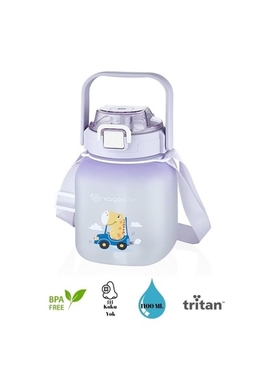 Premium Tritan Plastic Bottle Çocuk Matarası 1100 Ml Askılı-pipetli/pipetsiz Kullanım Mor Diğer