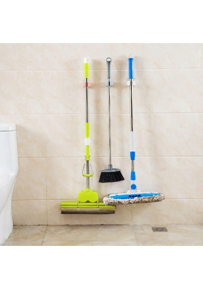 Tekli Duvara Yapışkanlı Mop Tutucu Aparat Sopa Askısı Çok Renkli