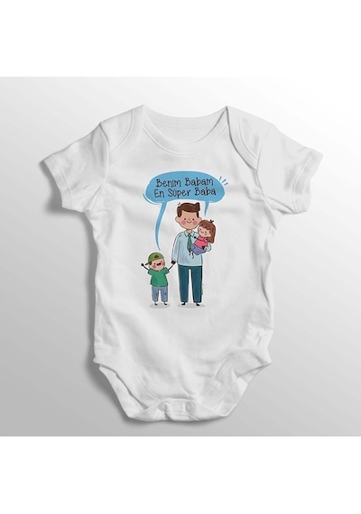 İmaj Tuğbababy Benim Babam En Süper Baba Yazılı Baskılı Bebek Zıbını Beyaz