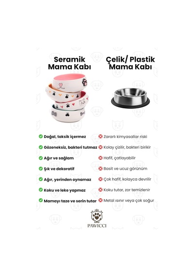 Lüks Seramik Mama Kabı Pati Kedi Köpek Kalp Desen Kabartmalı Doğal Renkli Kedi Ve Köpek Yemek Su Kasesi, Devrilmez Premium Dekoratif Porselen Yapı 1 Adet Tekli Pembe
