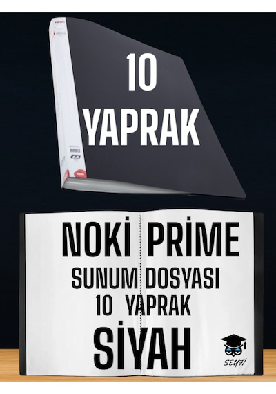 10 Yaprak Siyah A4 Sunum Dosyası Noki Prime Yüksek Kalite Poşet Kalınlığı Yerli Üretim Çok Renkli