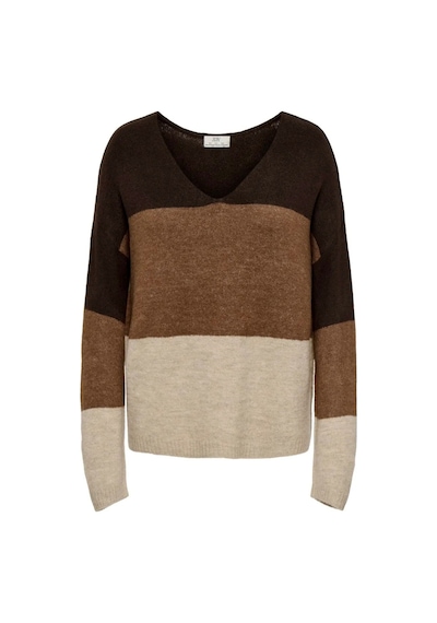 Jdy Jdyelanora L/s Vn Colorblock Pullove Kadın Kazak 15376813 Kahverengi