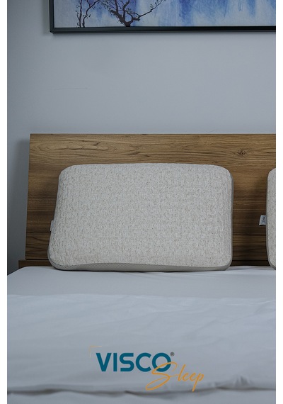 Visco Yastık Doğal Keten Kılıflı Ergonomik Visco Yastık 65 x 40 x 14 CM