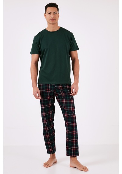 Buratti Ekoseli Pamuklu Regular Fit Kısa Kollu Erkek Pijama Takımı 6572006 Yeşil