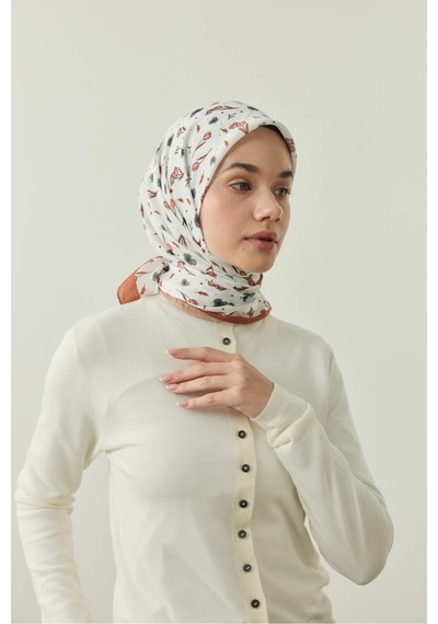 Mentoraly Modakaşmir Rosmira Pamuk Eşarp - Çiçek Desenli turuncu