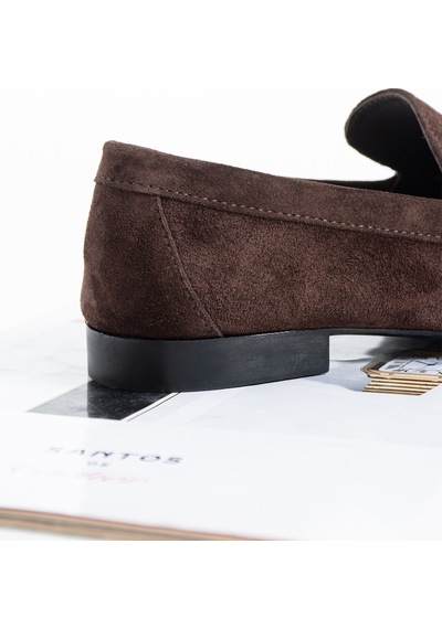 Duxal Shoes Oliver Hakiki Deri Yumuşak Tabanlı Kadın Süet Babet Loafer Acıkahve