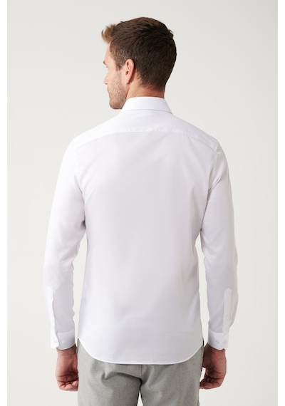 Avva Erkek Beyaz Gömlek Klasik Yaka %100 Pamuk Saten Slim Fit Dar Kesim  B002006 Beyaz