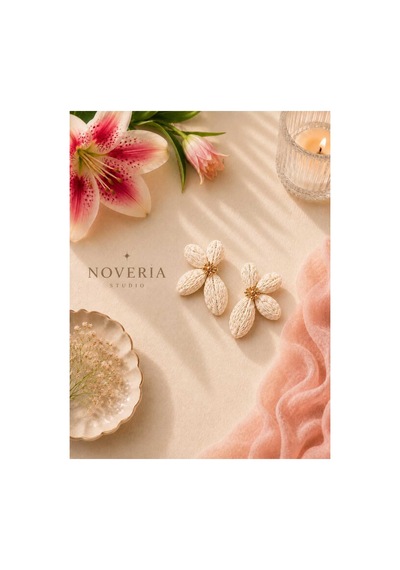 Bloom Collection Beyaz Hasır Çiçekli Küpe Beyaz Beyaz
