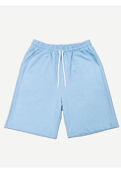 Machi Makiteks Kadın Mavi Gri İkili Rahat Kesim Beli Lastikli Cepli Penye Şort Günlük Basic Rejenere Sweat Bermuda Gri - Mavi