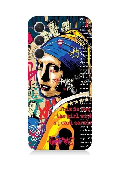 Samsung Galaxy A54 Uyumlu İnci Küpeli Kız Popart Desenli Silikon Kılıf