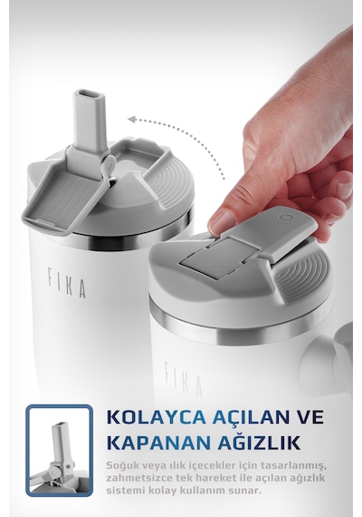 Fika Lumi Patentli Döner Kulplu Sızdırmaz Çelik Termos 1200 Ml - Beyaz