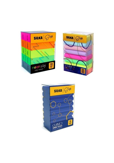 3 Lü Silgi Seti 8 Li Curved Sınav+ 8 Li Curved Rainbow+ 10 Lu Neon Silgi