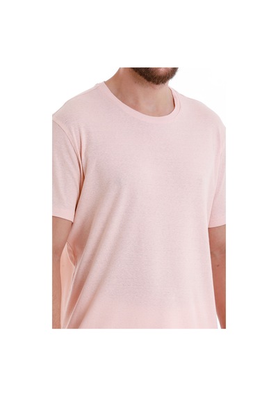 Hatemoğlu Pembe Regular Fit Düz Bisiklet Yaka Keten Tişört 35102024c012 009 Pembe