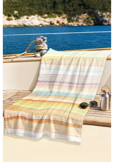 Çizgili Pastel Renkli Plaj Havlusu - Minimalist Sarı Mavi Çizgiler Hızlı Kuruyan Mikrofiber Havlu Serin Kumul