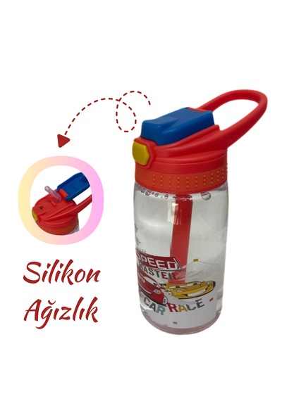 480 Ml Baskılı Çocuk Matarası Kilitli Kapak Ve Taşıma Kulpu Turuncu