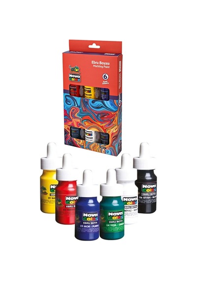 Ebru Boyası 6 Renk Nova Color 1 Paket Damlalıklı Canlı Renkli 30 Ml X 6 Lı Ebruli Boyama Seti