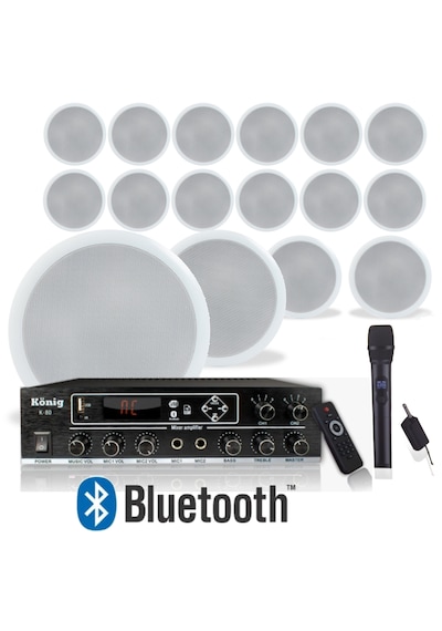 16 Lı Tavan Hoparlörlü El Mikrofonlu Bluetooth Anfi Ses Sistemi Seti