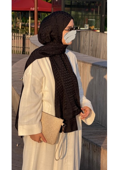 Qalortex Scarf Premium Pamuklu Jakar Şal-siyah