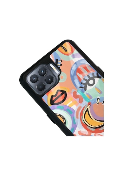 Oppo Reno 4 Lite Suluboya Retro Göz Tasarımlı Glossy Telefon Kılıfı Siyah