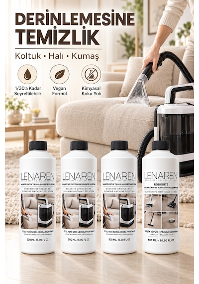 Lenaren Washrite Halı Ve Koltuk Yıkama Makinesi Şampuanı 500 Ml X3 Avantaj Paketi - Roborite Hediyeli 3'lü Set