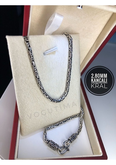 2.8mm Italyan Kancalı Kral Model 925 Gümüş Işıklı Kutuda Sevgiliye Eşe Babaya Kolye Zincir