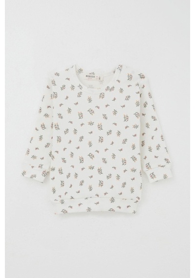 Breeze Kız Bebek Pijama Takımı Omuzdan Patlı Çiçek Desenli 4 Ay-1 Yaş, Ekru