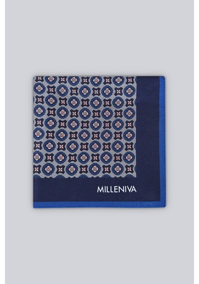 Milleniva Retro Motif Desenli Mavi Pembe 70x70 Soft Touch Mat Kare Fular Gri