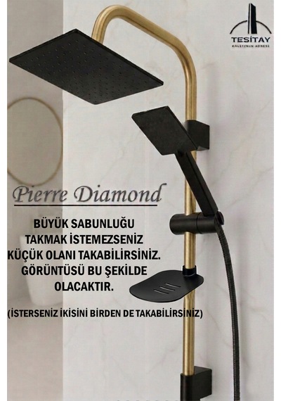 Siyah Ve Antik Gold Renk Geniş Şampuanlıklı Robot Duş Seti Altın - Siyah