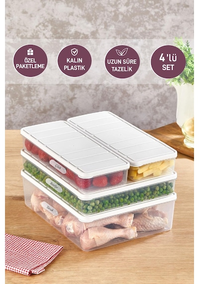 Selka Home 4'lü Set Nora Organizer Buzdolabı  Buzluk Düzenleyici Saklama  Kabı( 1 Ad. 4 Lt. 1 Ad. 2,25 Lt. 2 Ad. 1 Lt. )