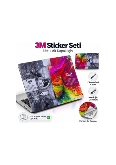 Macbook Pro 13 İnç Kristal Parlak Şeffaf Sert Kılıf Hard Case A2338 M1 M2 A2251 A2289 Uyumlu + Beyin Desenli 3m Sticker + Şeffaf Klavye Koruyucu 3'lü Set Gri Belirtilmemiş