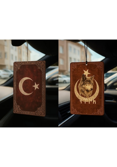 Türk Bayrağı Ve Göktürk Türk Kurt - İkili Oto Kokusu - Dekoratif Araç Kokusu Ve Aksesuarı
