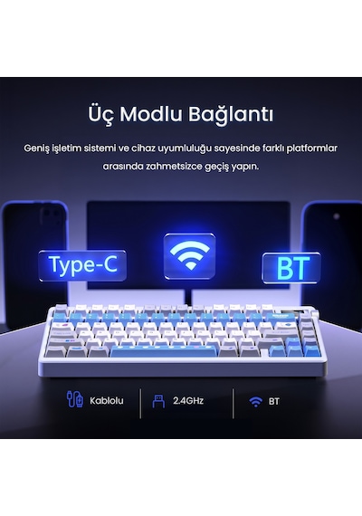 Aula Nova75 Mekanik Rgb Klavye Tkl Star Vector Switch Tri Mode Kablosuz Makrolu Hot Swap Gaming Oyuncu Klavyesi Gri