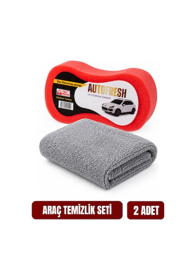Araç Oto Temizlik Seti Mikrofiber Bez Ve Kıvrımlı Araç Süngeri