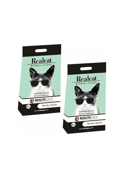 Realcat Marsilya Sabunu Kokulu Topaklaşan Bentonit Kedi Kumu 2 x 10 L