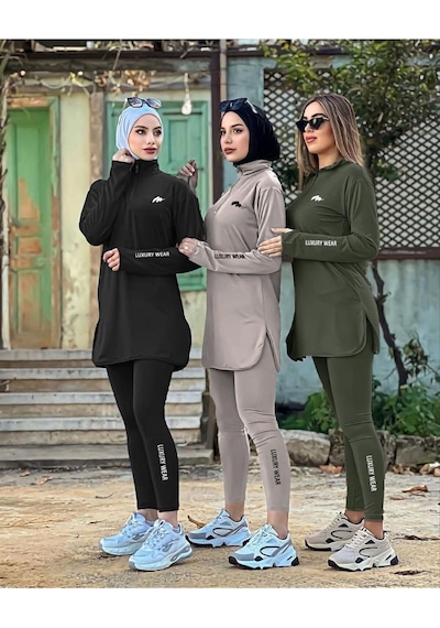Mimi Luxury Wear Siyah Kadın Fermuarlı Dalgıç Kumaş Standart Kalıp Jogger Eşofman Takımı 358