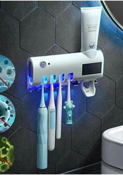 Akıllı Otomatik Duvar Diş Fırçası Sterilizatörü Diş Macunu Dispenseri Tutucu Diş Macunu Sıkacağı Beyaz