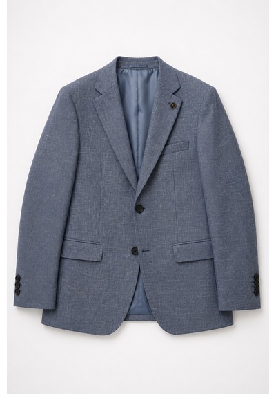 Bihan Store Erkek Kırçıllı Dokulu Mono Yaka İki Düğmeli Blazer Tek Ceket 6 Drop 11952-mavi