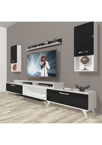 Decoraktiv Ekoflex 270da Slm Retro Tv Ünitesi Tv Sehpası Beyaz - Siyah